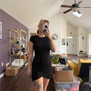 Z Supply Black Asymmetrical Ruched Mini Dress